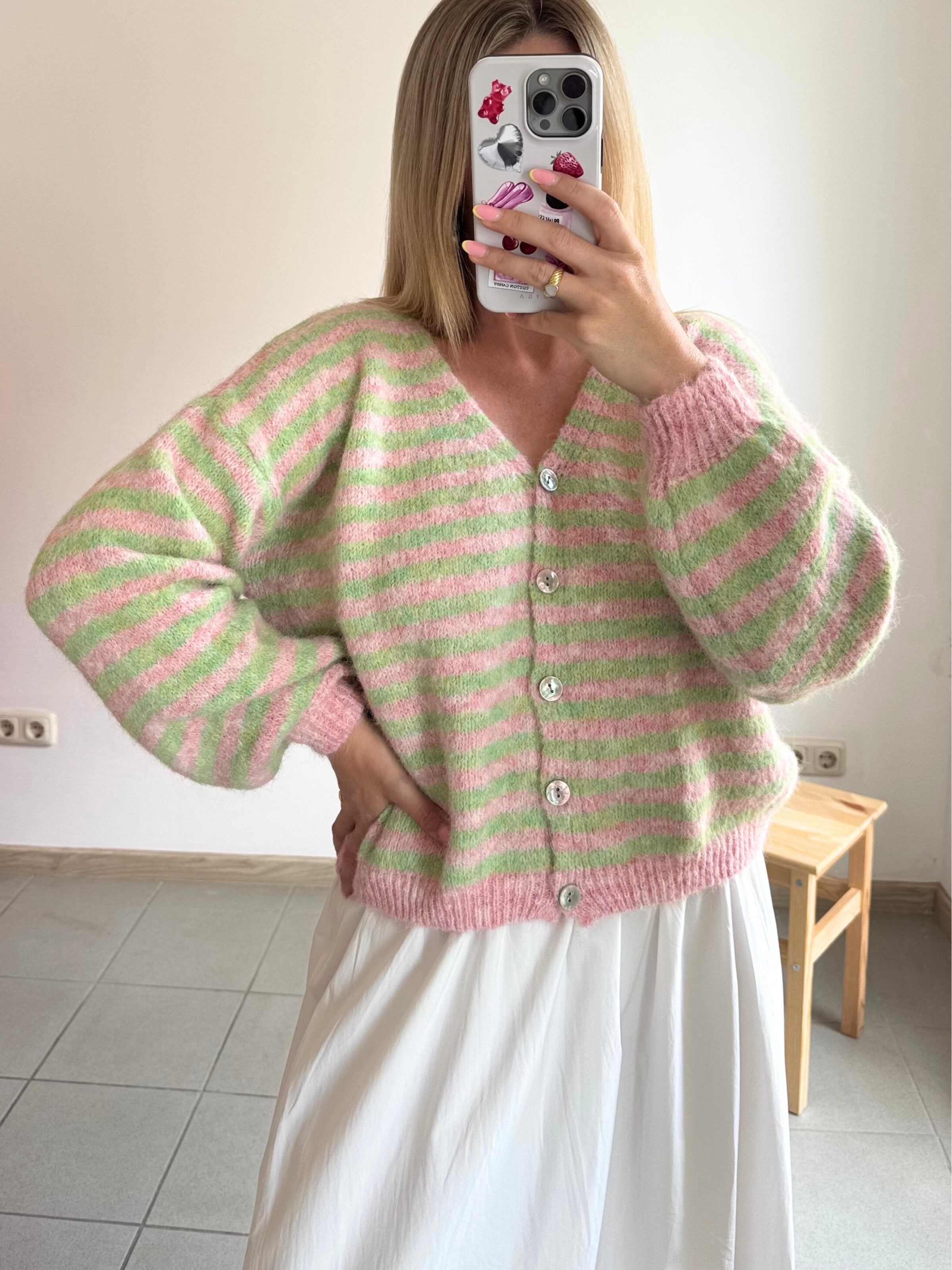 Soft Stripes Cardigan Strawberry Matcha