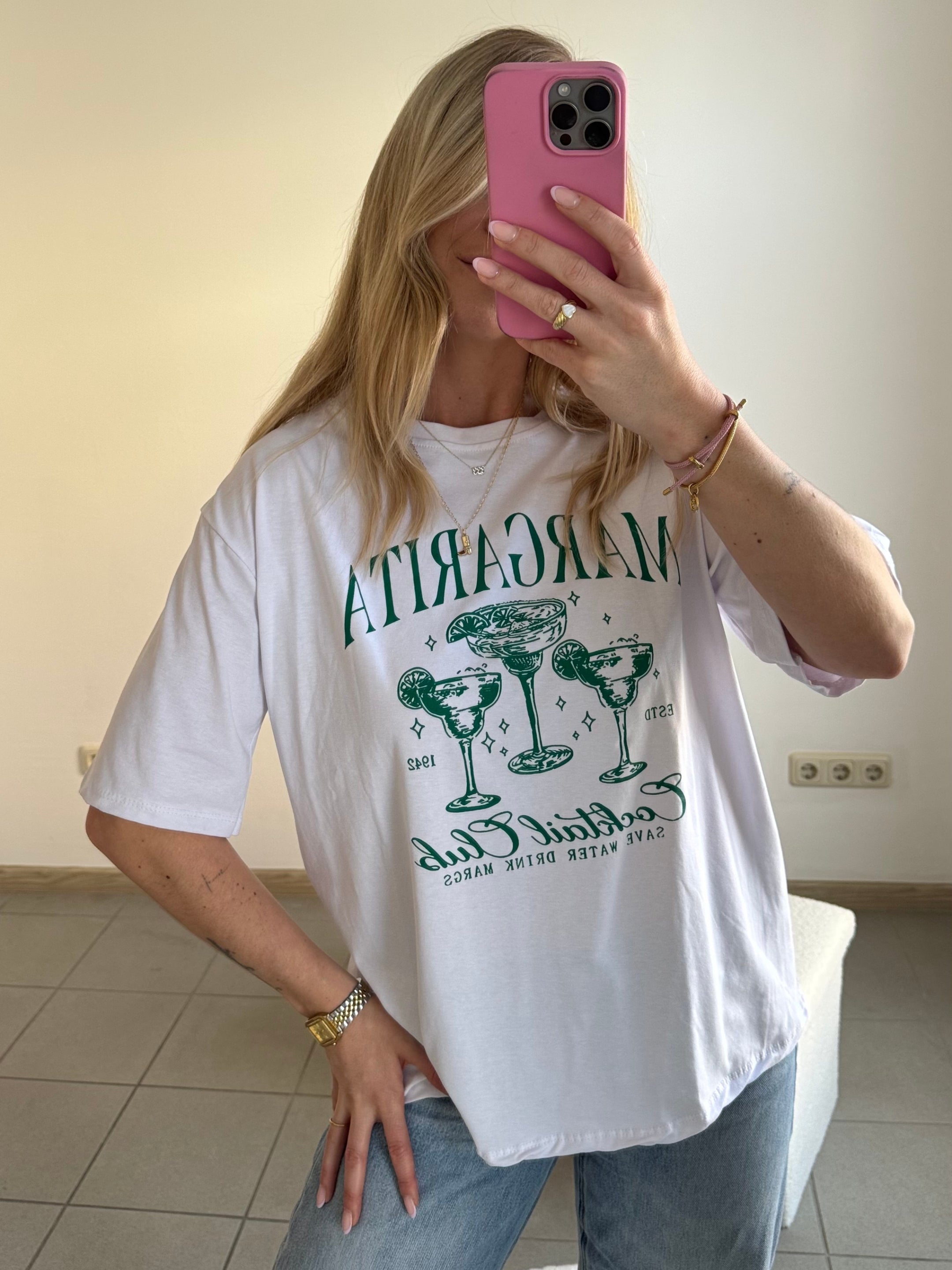 Print Oversize T-Shirt "Margarita Cocktail Club" – White Edition