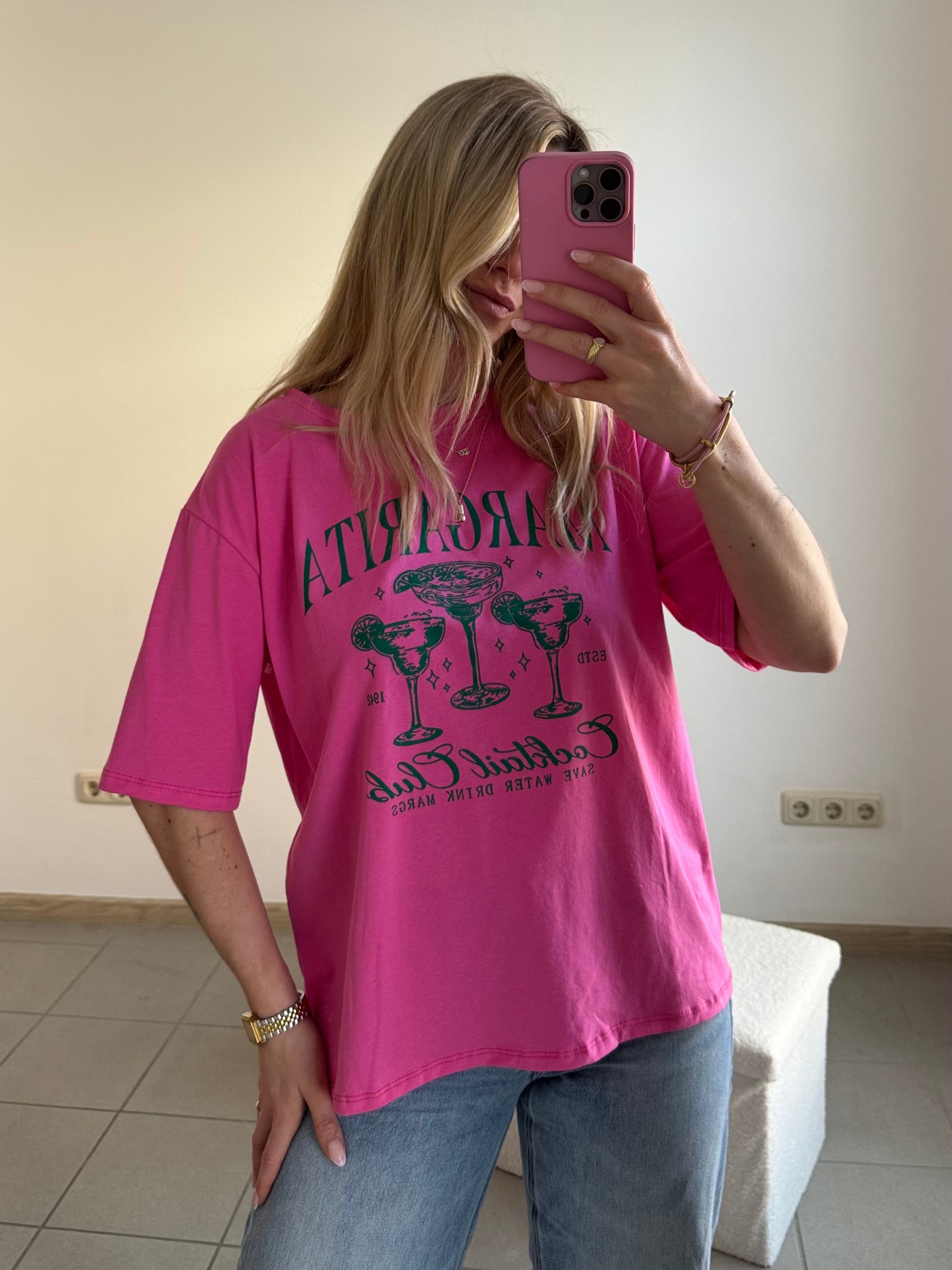 Print Oversize T-Shirt "Margarita Cocktail Club" – Pink Edition