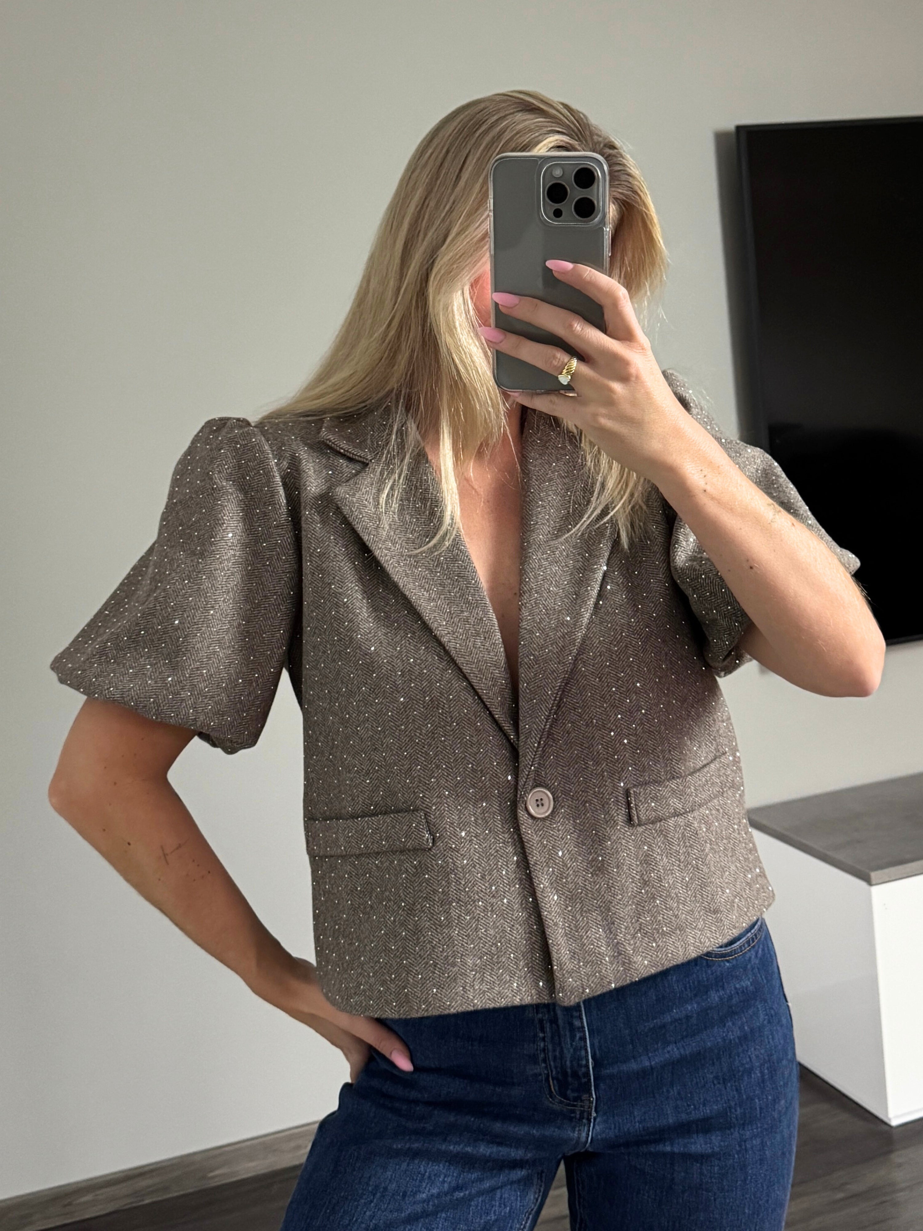 Cropped Blazer Pof mit Strass