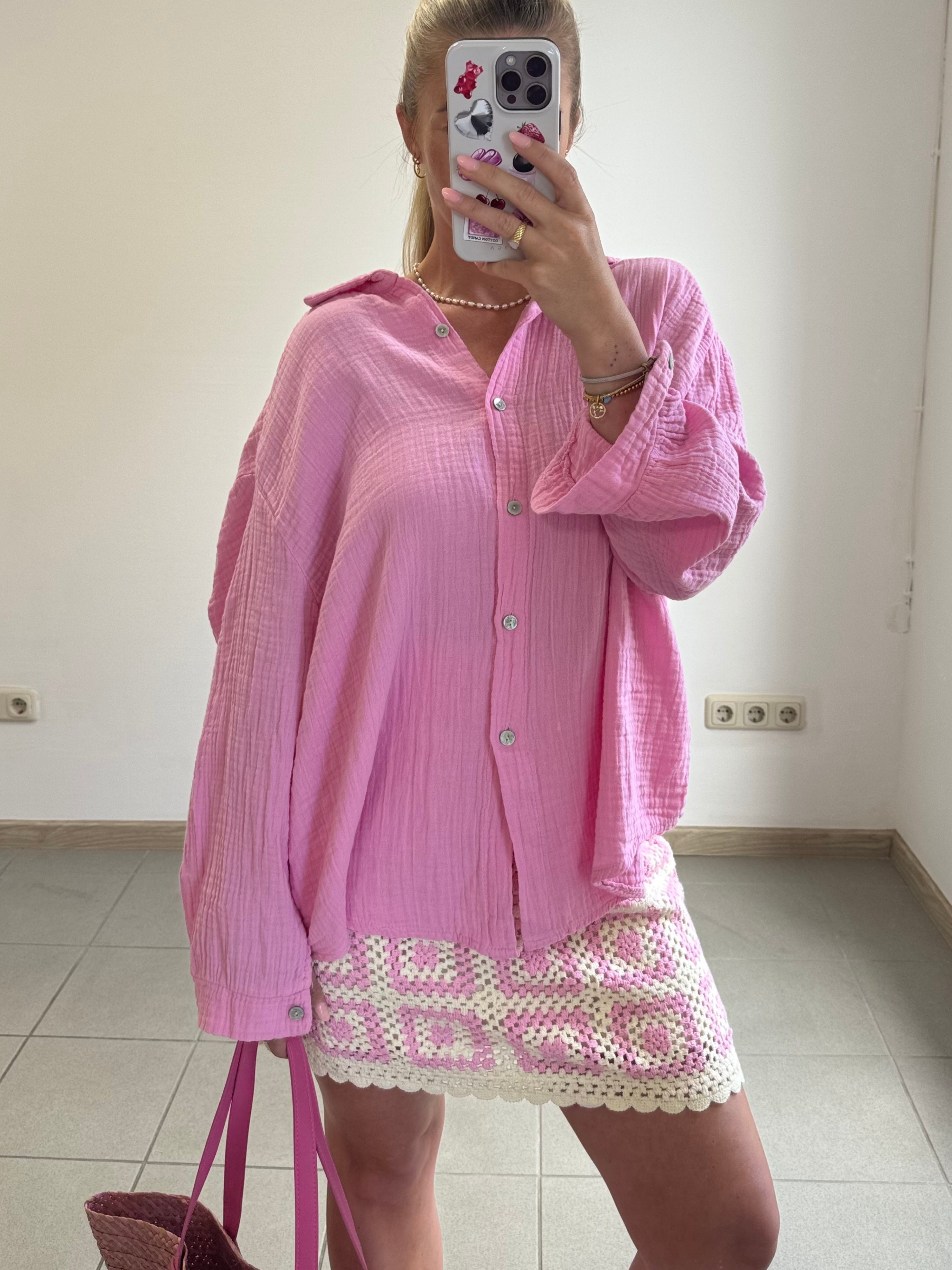 Musselin Oversize-Bluse – Babypink