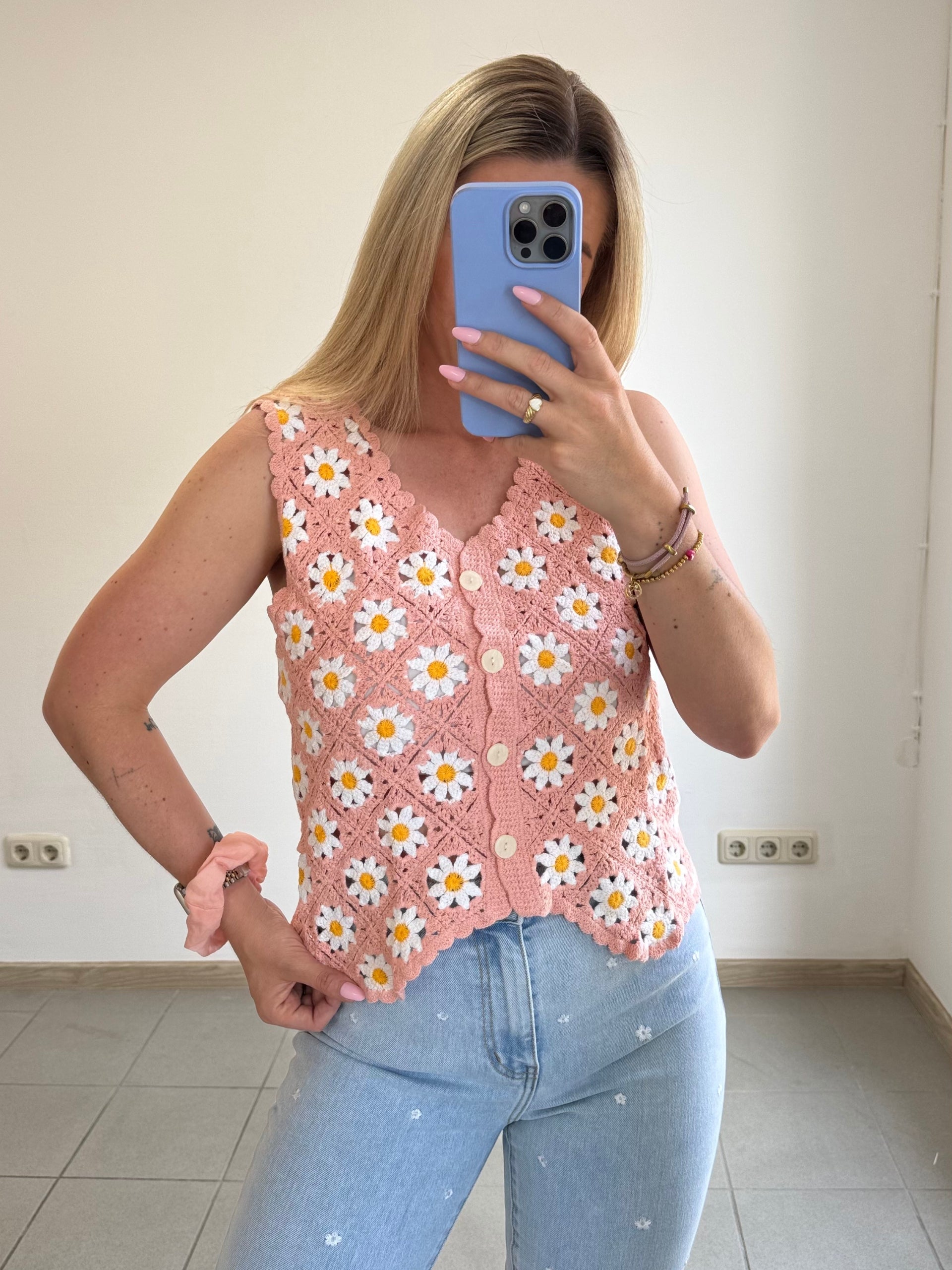 Crochet Weste Daisy - Rosa