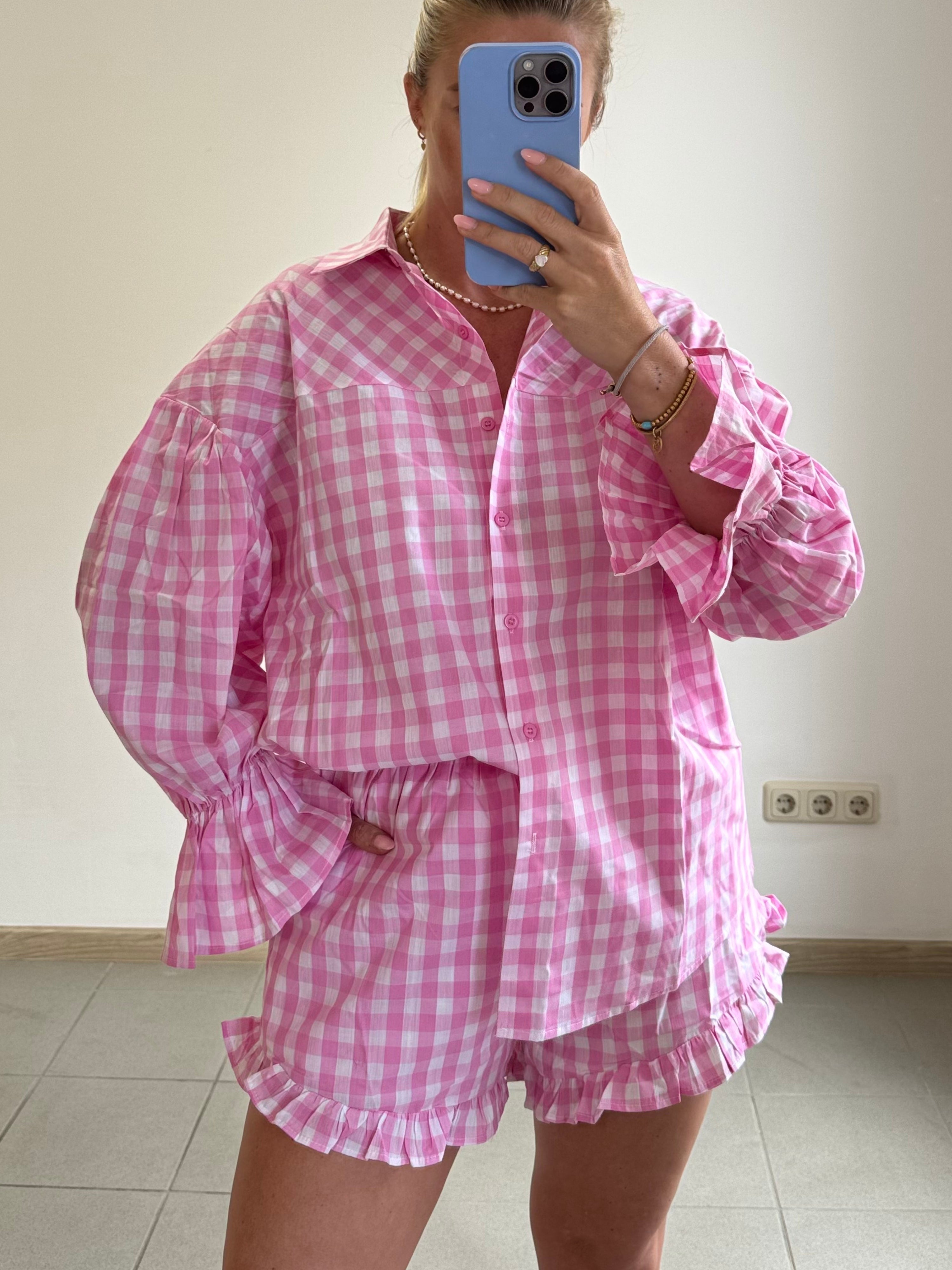 Zweiteiler Cotton - Hemd und Shorts - Rosa-weiß kariert