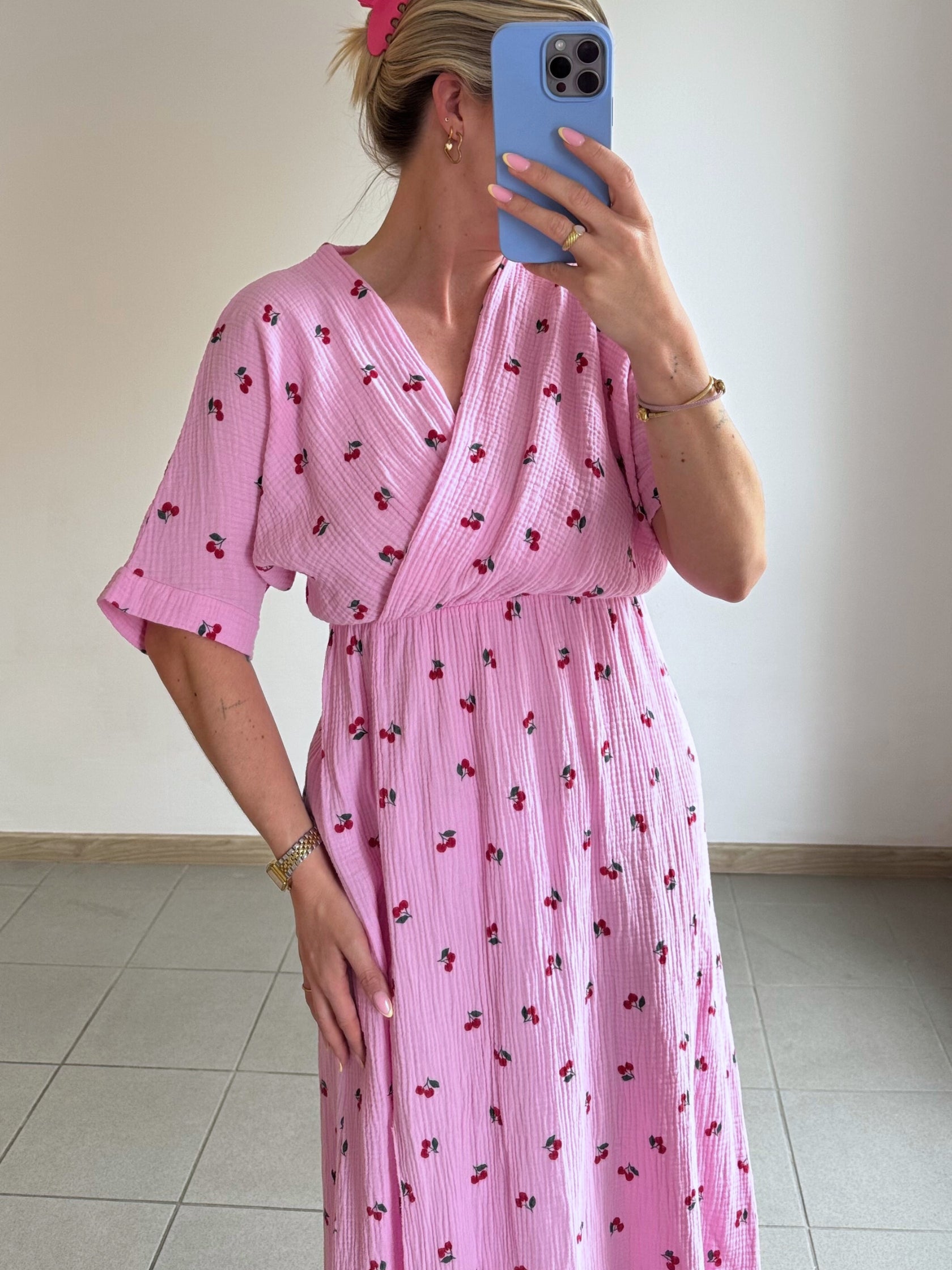 Musselin Kleid Cherry - Pink