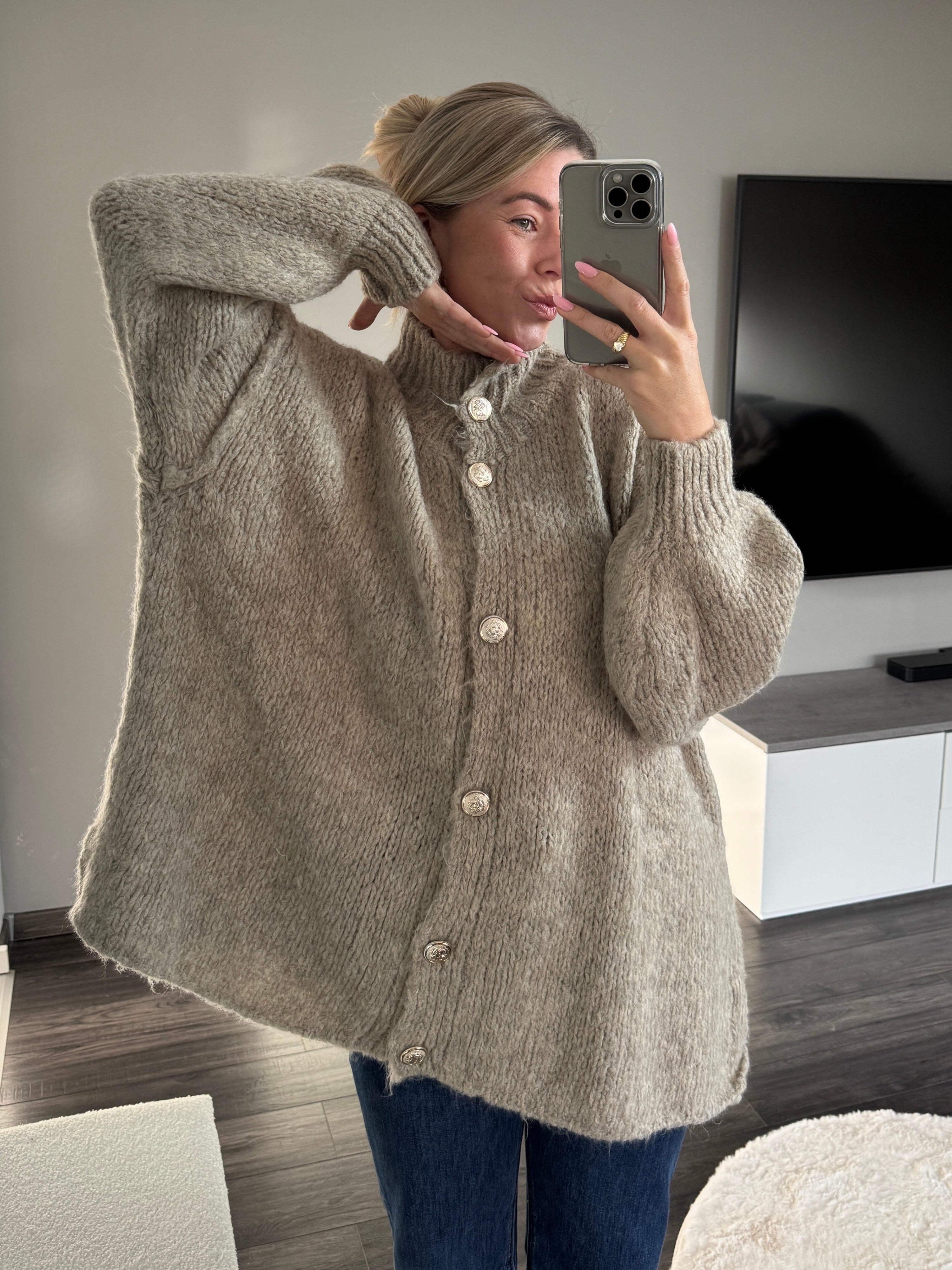 Oversize Strickjacke Molly - Taupe