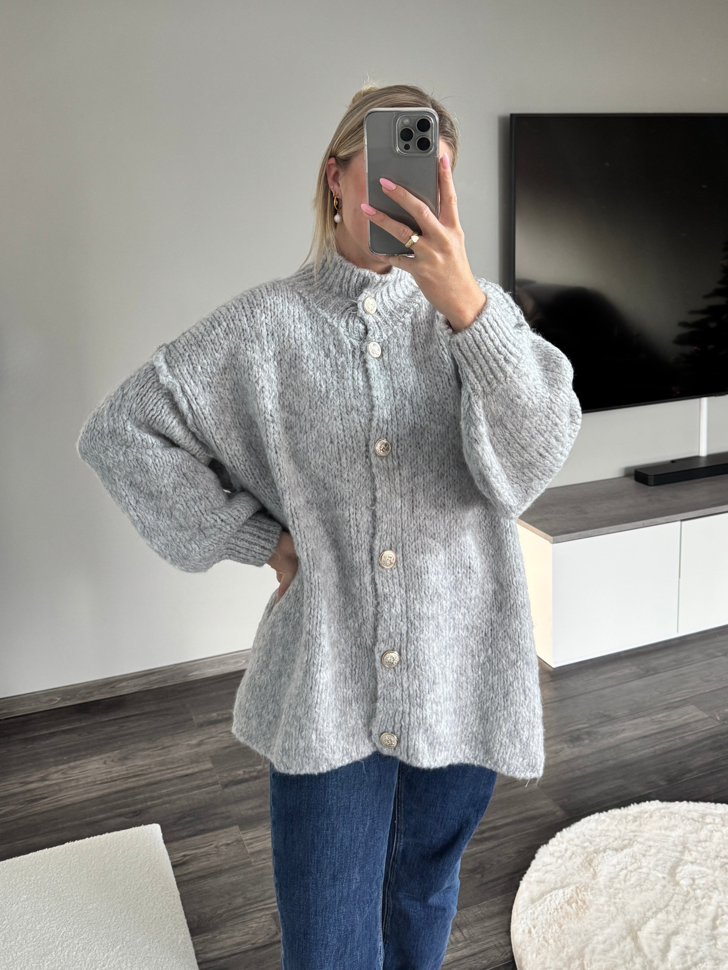 Oversize Strickjacke Molly - Hellgrau