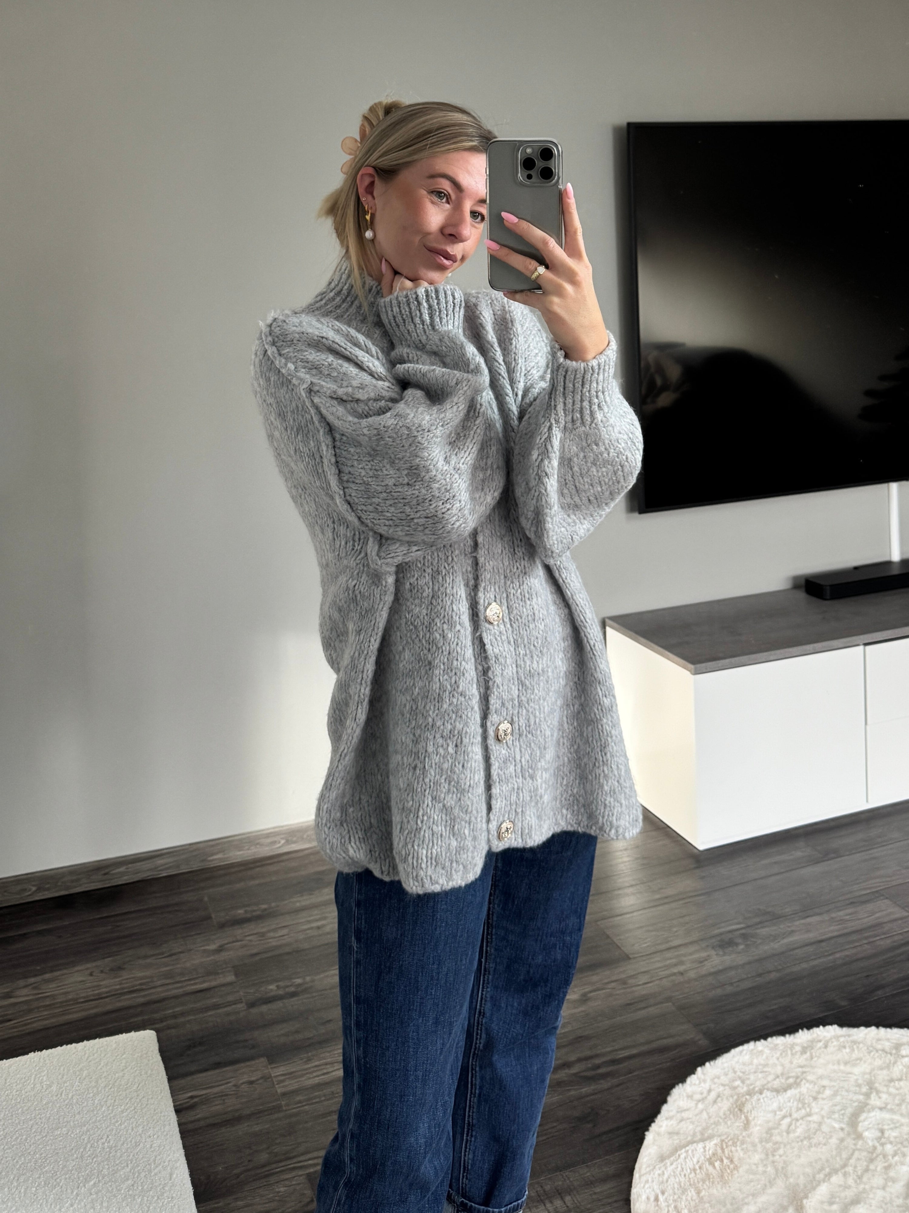 Oversize Strickjacke Molly - Hellgrau