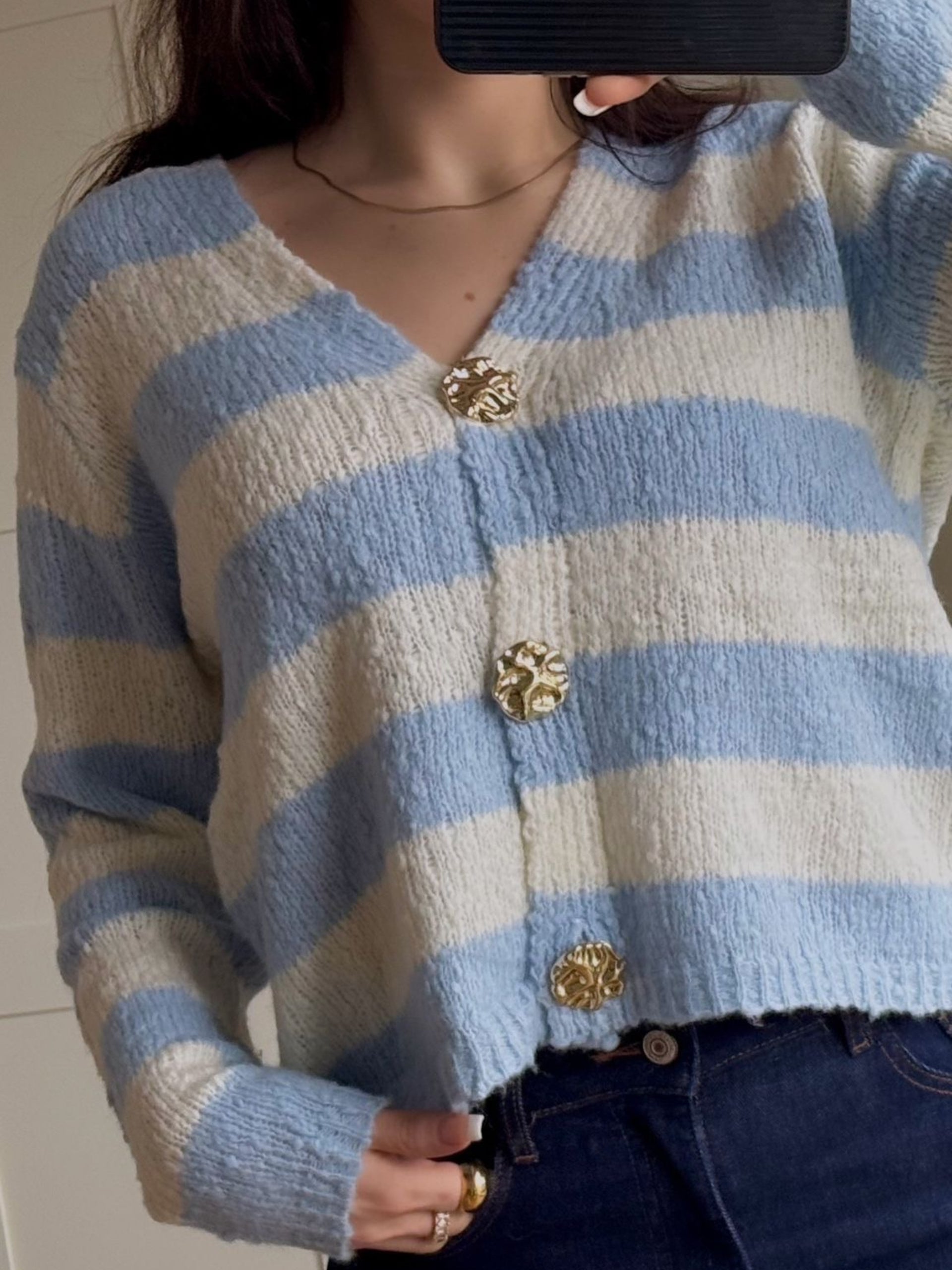Striped Cardigan - Powder Blue