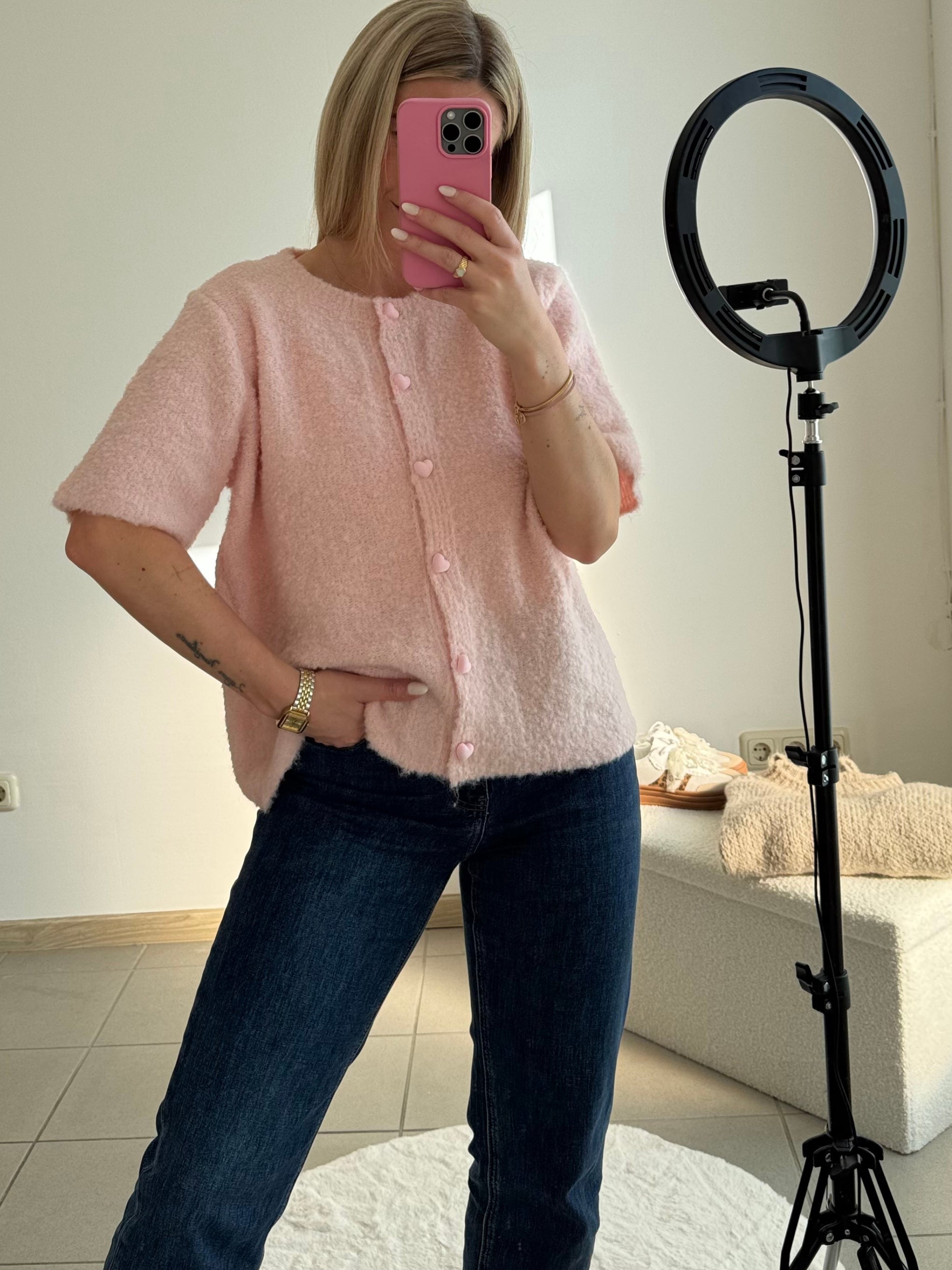 Sweetheart Cardigan in Rose - Kurzarm