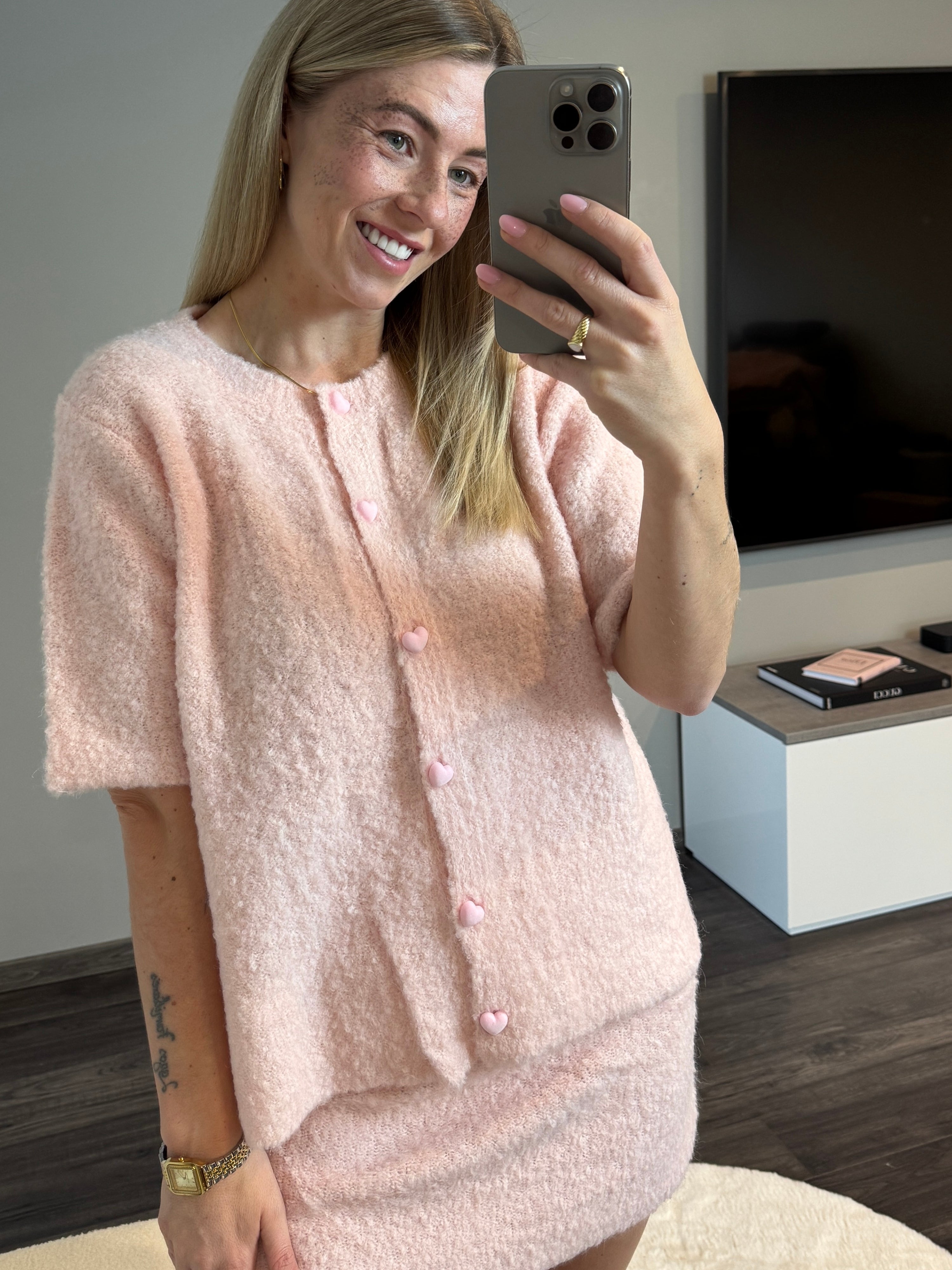 Sweetheart Cardigan in Rose - Kurzarm