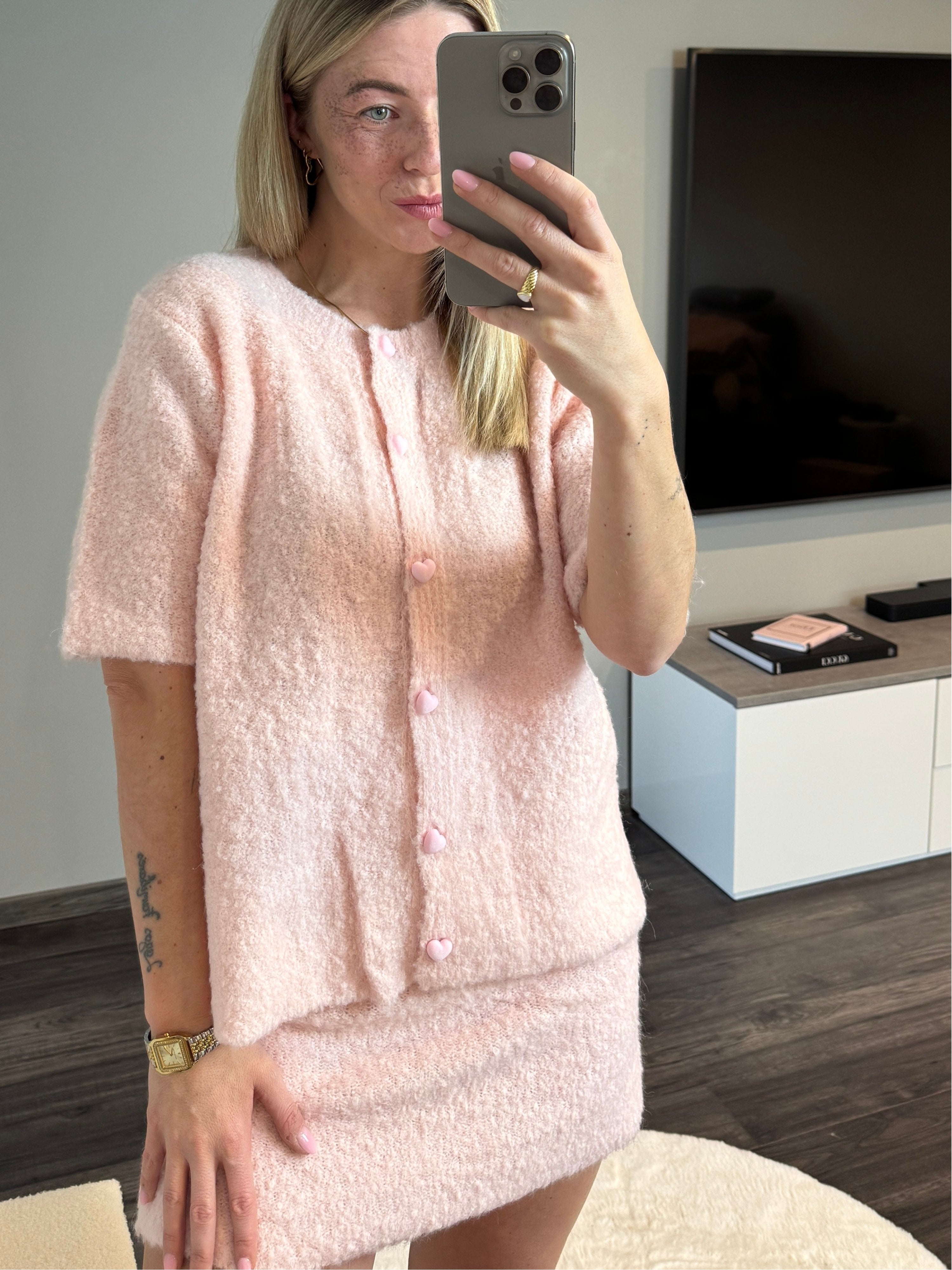 Sweetheart Cardigan in Rose - Kurzarm