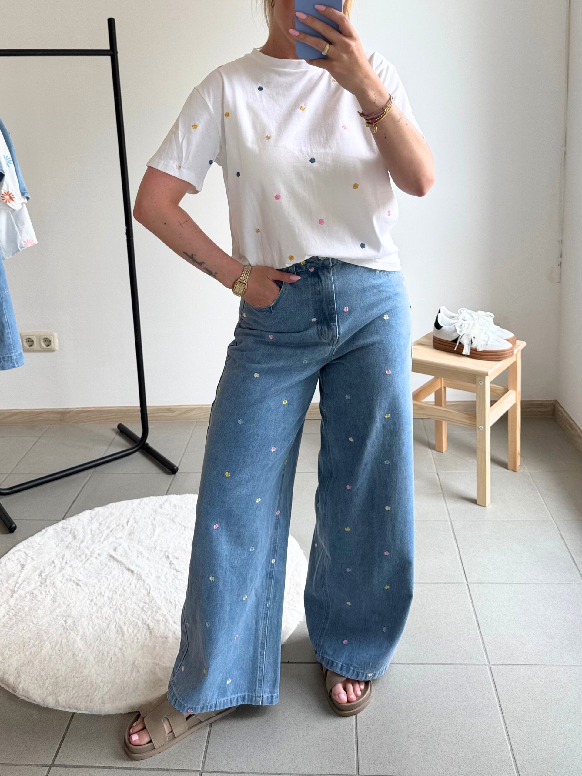 Wide Leg Jeans Margo mit Stickerei
