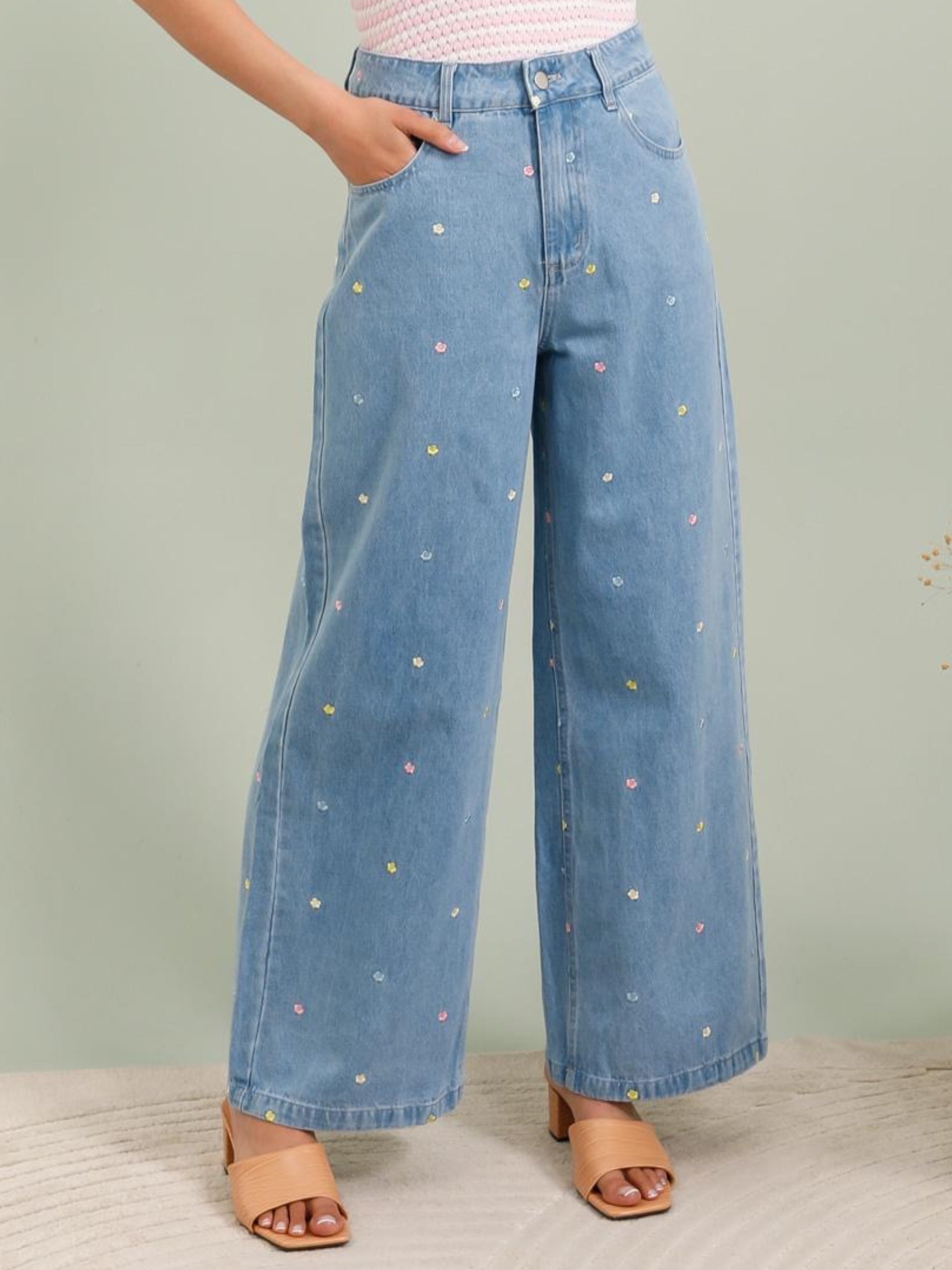 Wide Leg Jeans Margo mit Stickerei