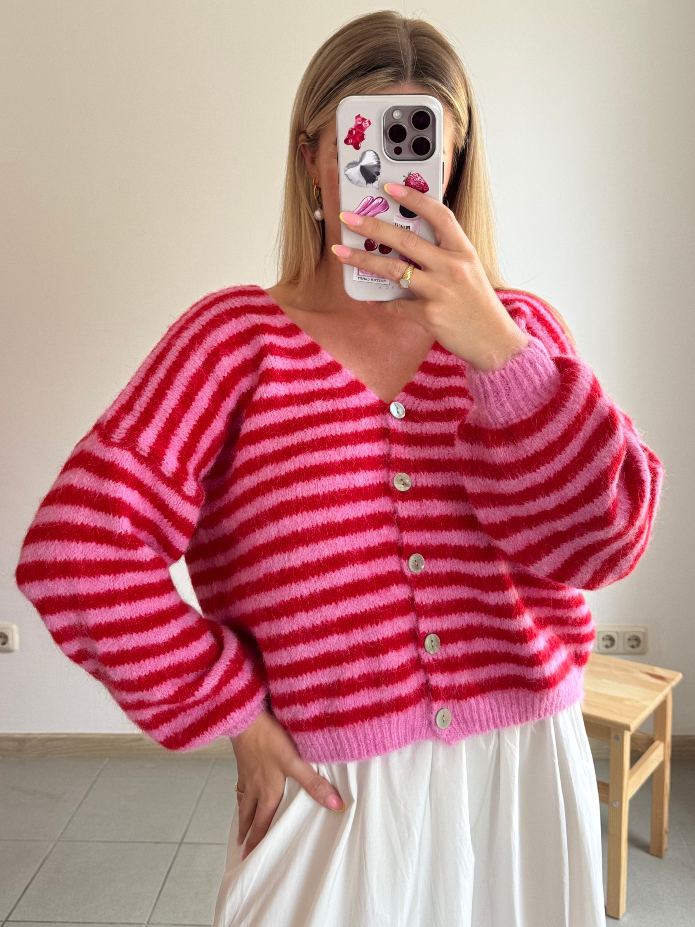 Soft Stripes Cardigan Berry Crush
