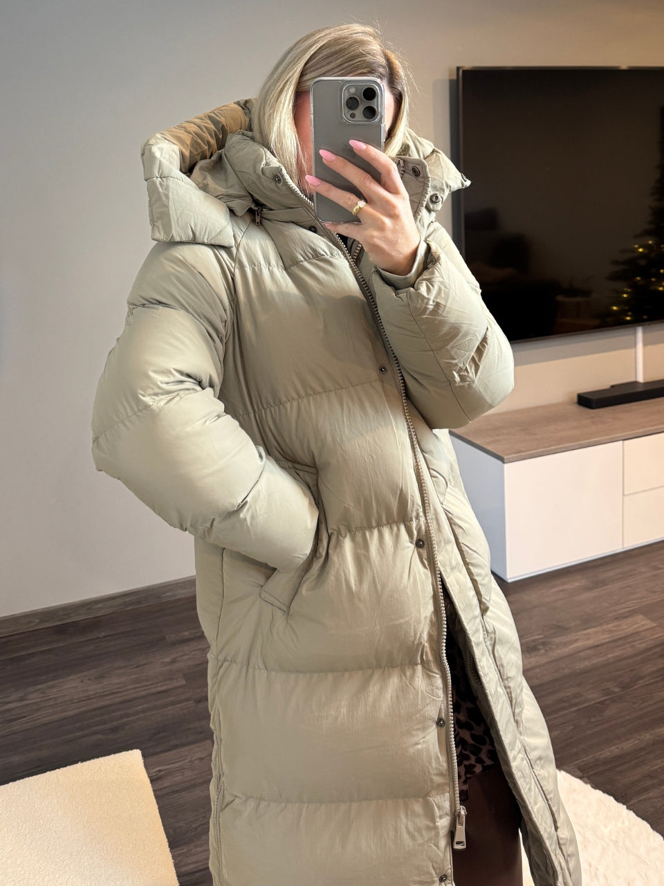 Lange Winterjacke Marco mit Kapuze - Taupe