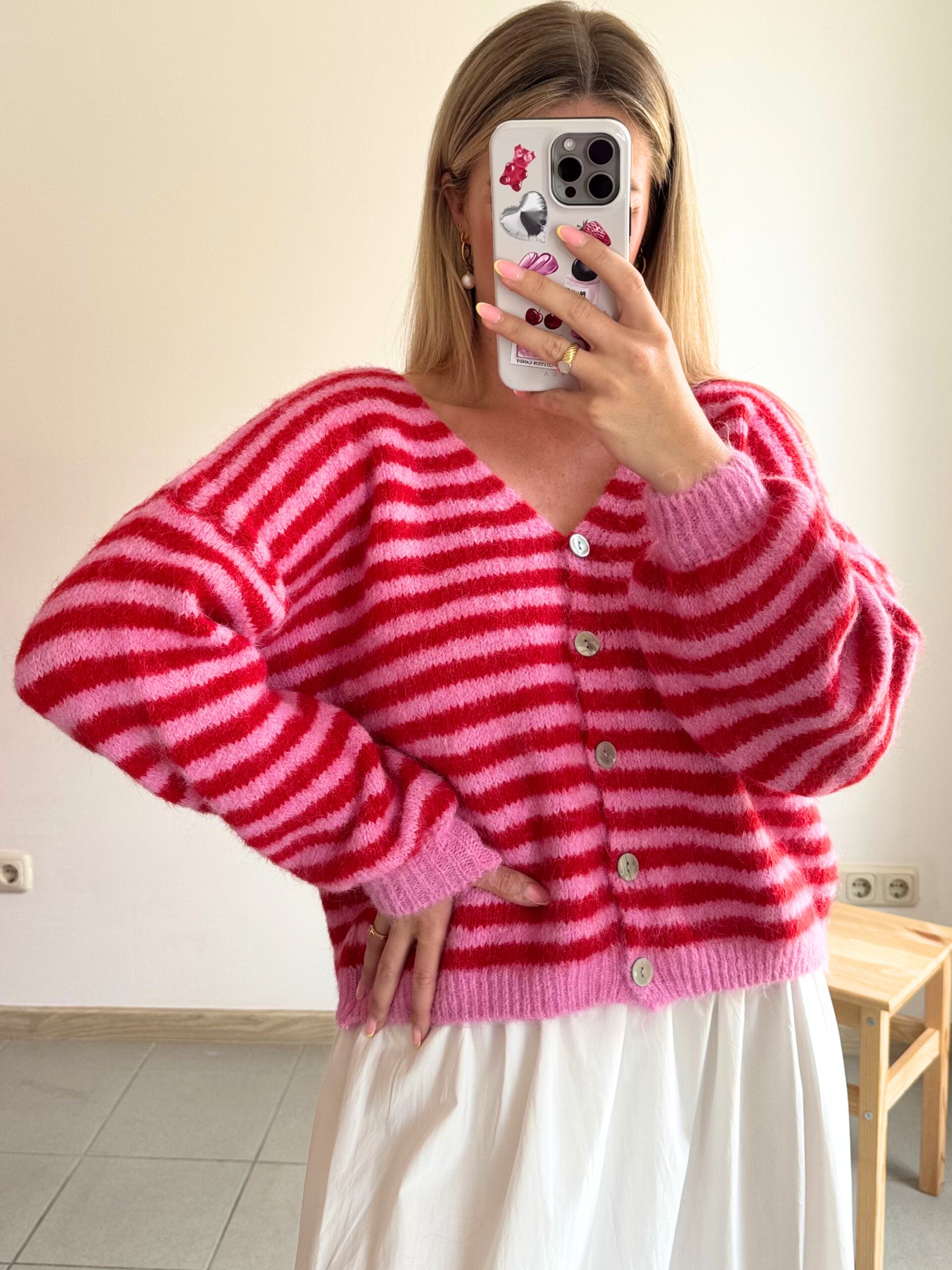 Soft Stripes Cardigan Berry Crush