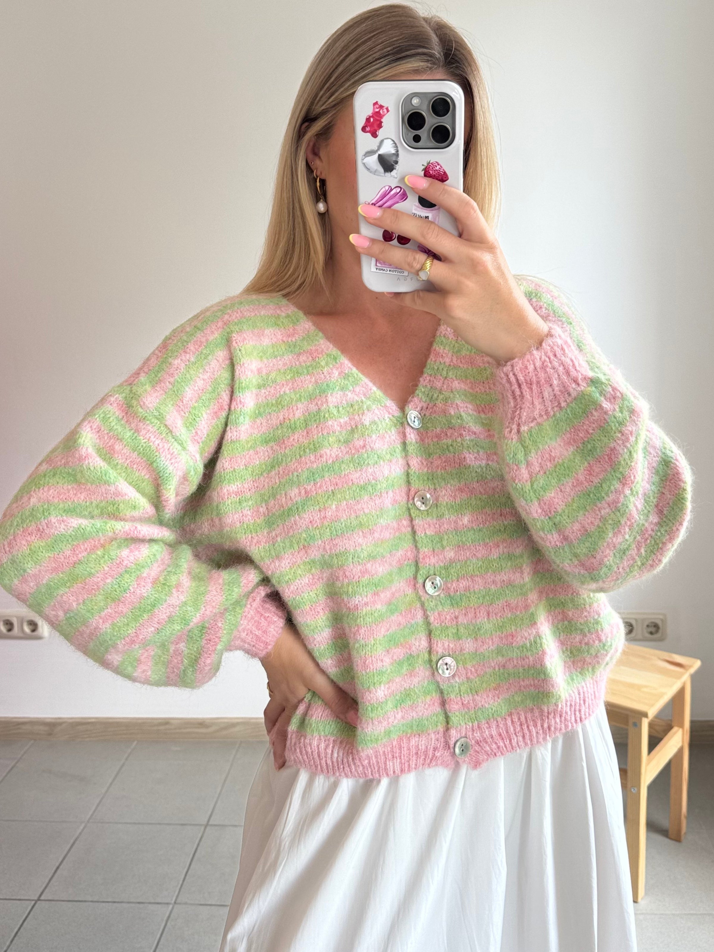 Soft Stripes Cardigan Strawberry Matcha