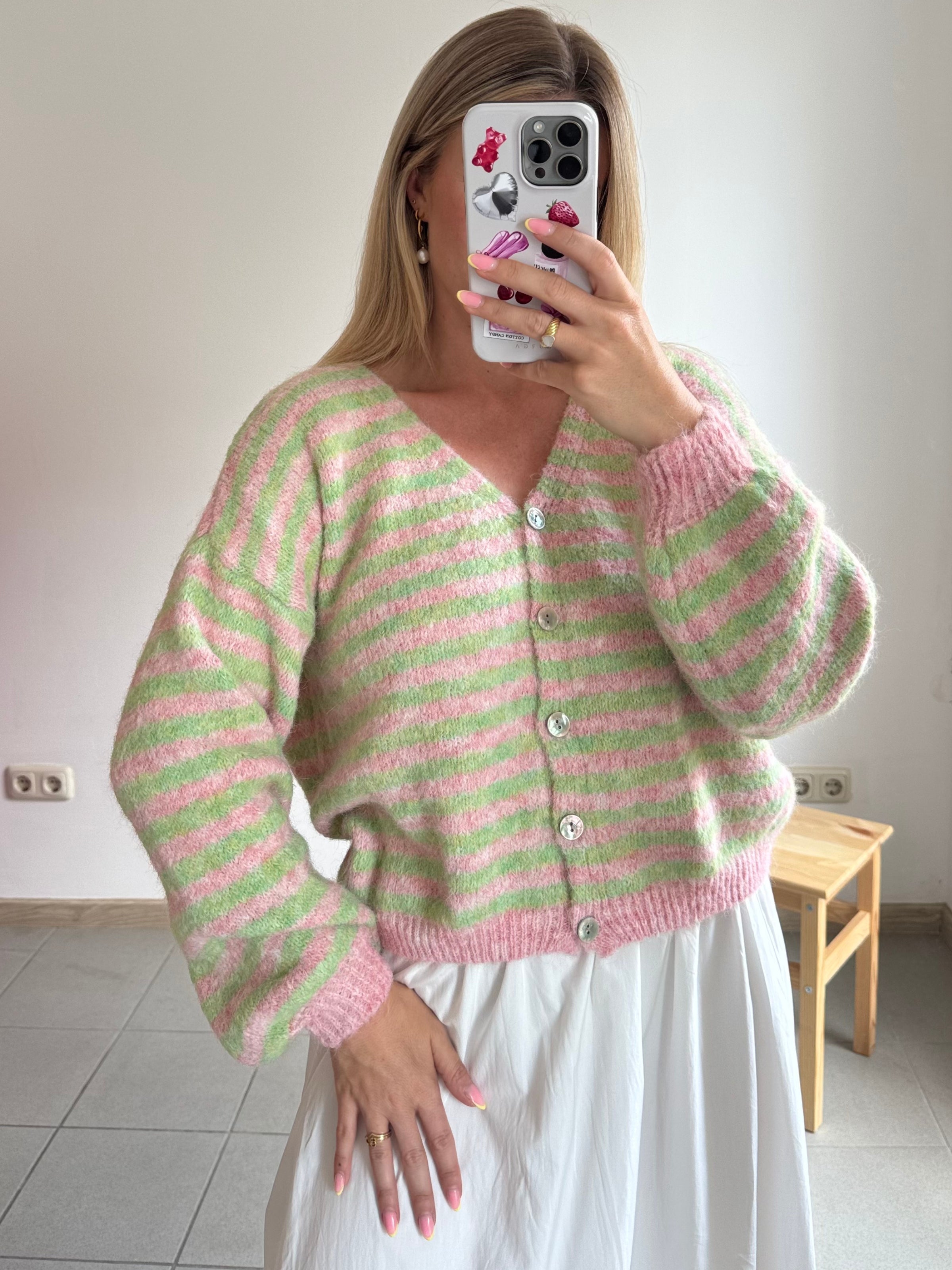 Soft Stripes Cardigan Strawberry Matcha