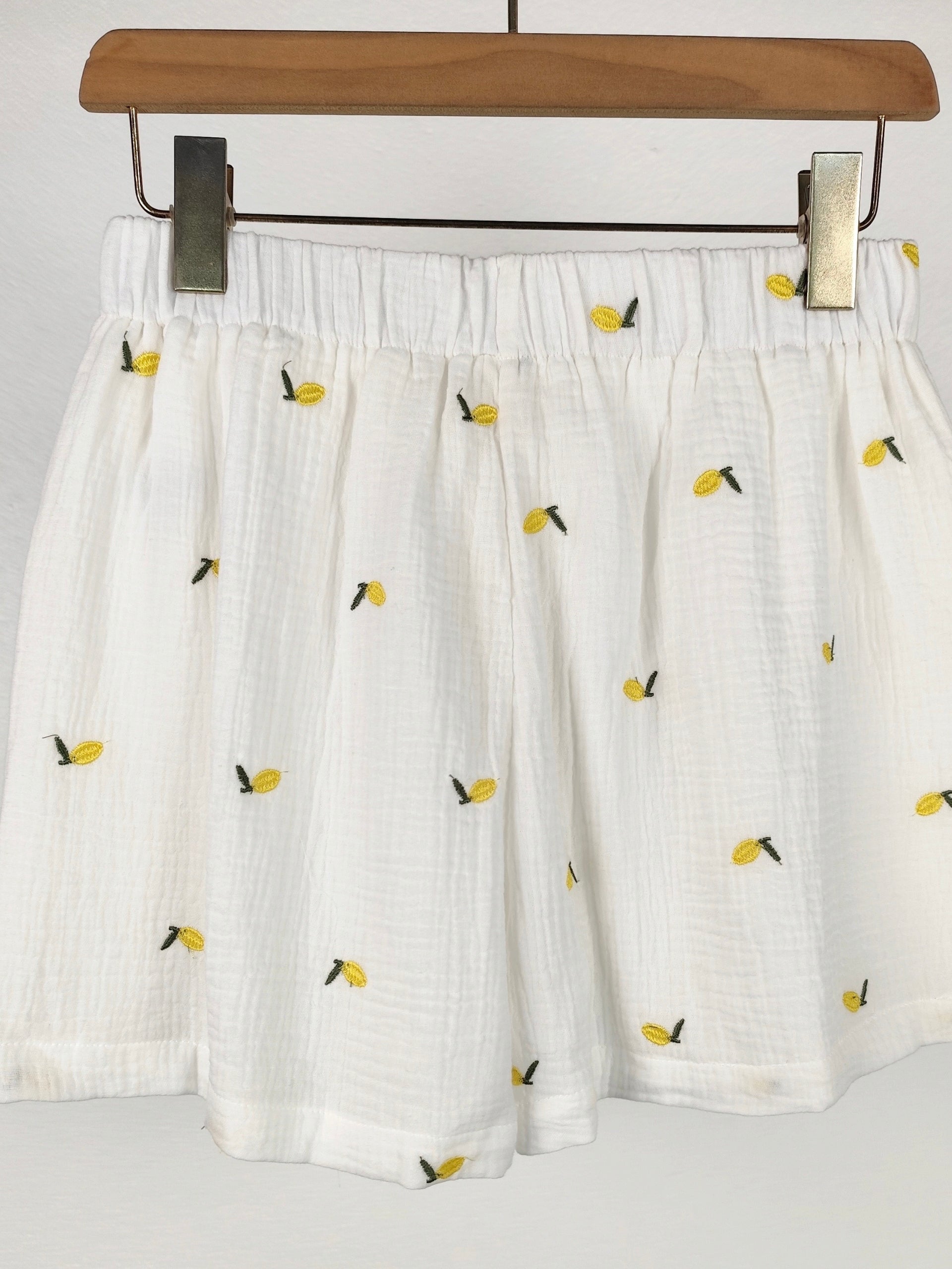Musselin Shorts Zitrone - Weiß