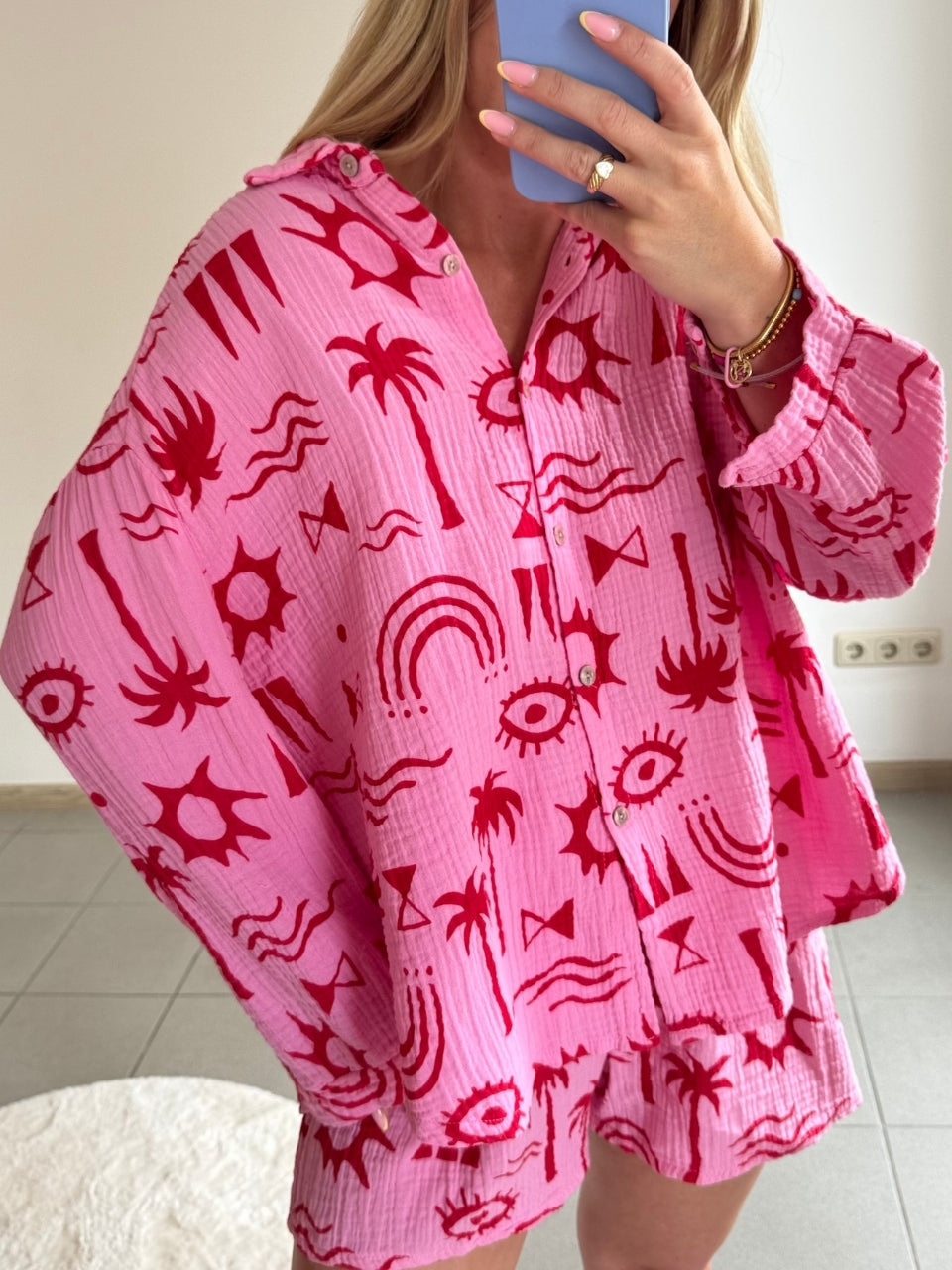 Musselin Oversize-Bluse – Boho Tropic
