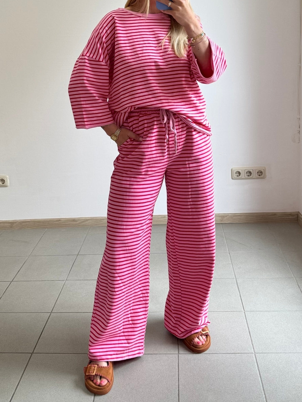 Flare Jerseyhose - Rot Pink