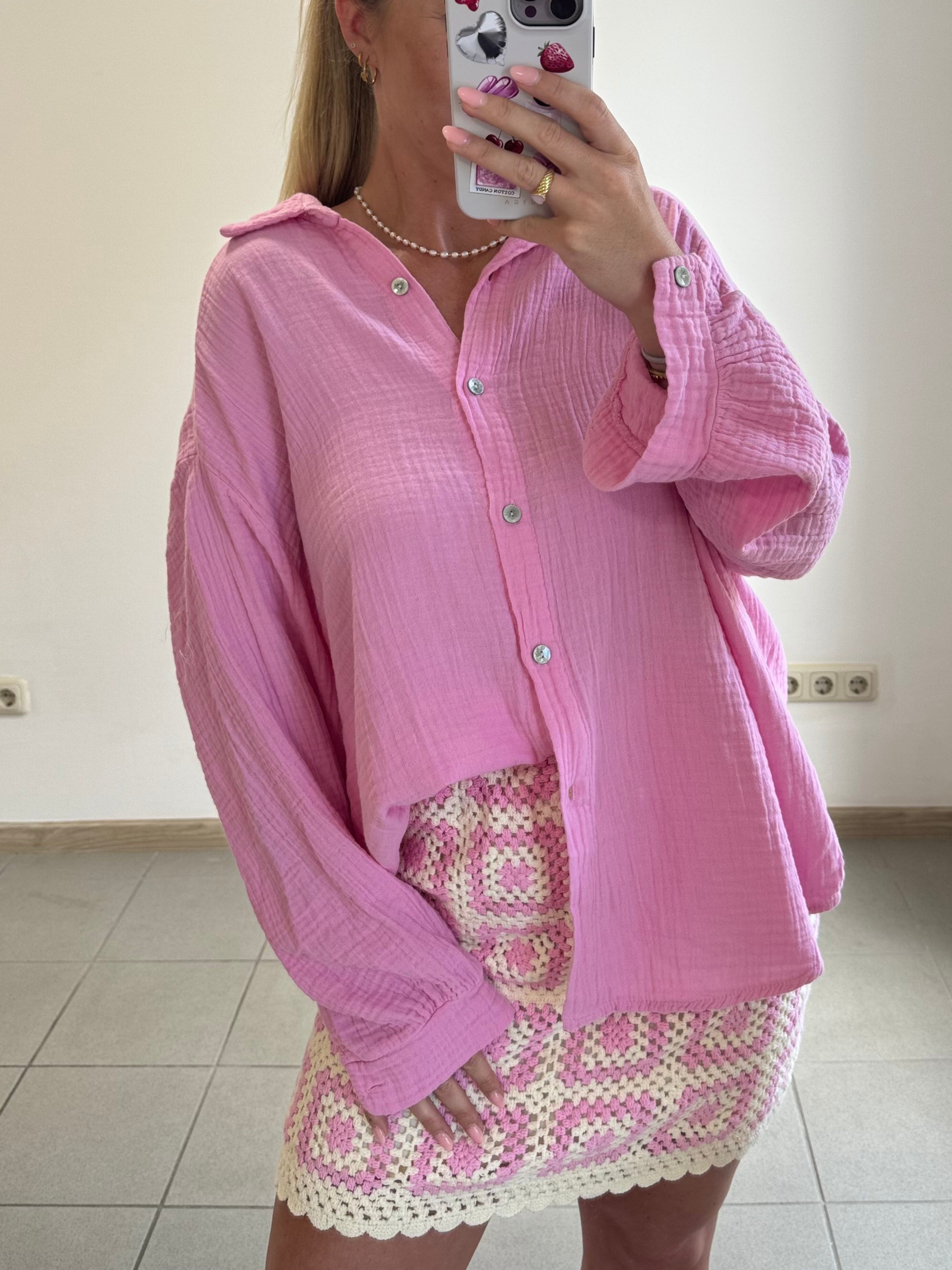 Musselin Oversize-Bluse – Babypink