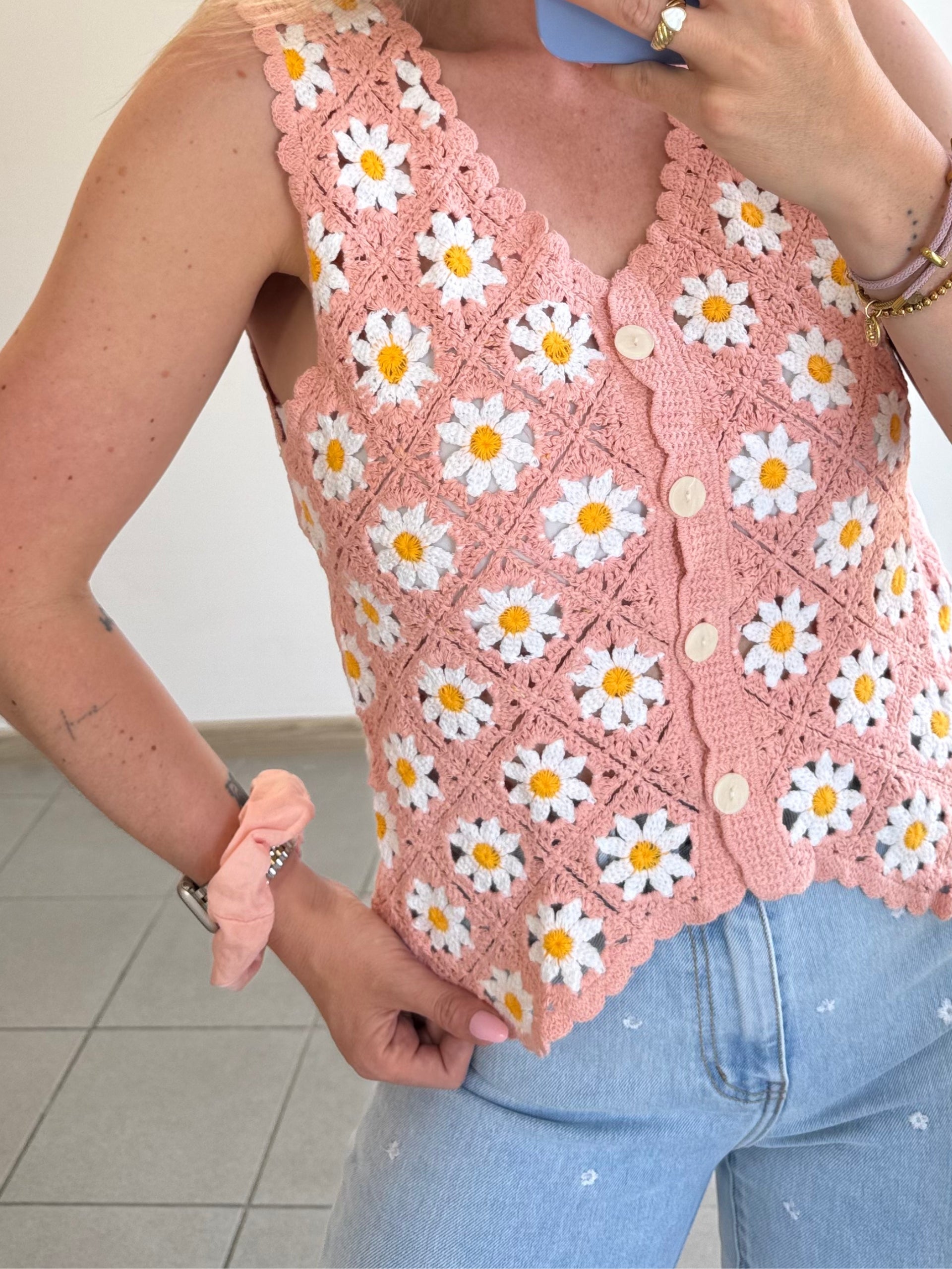 Crochet Weste Daisy - Rosa