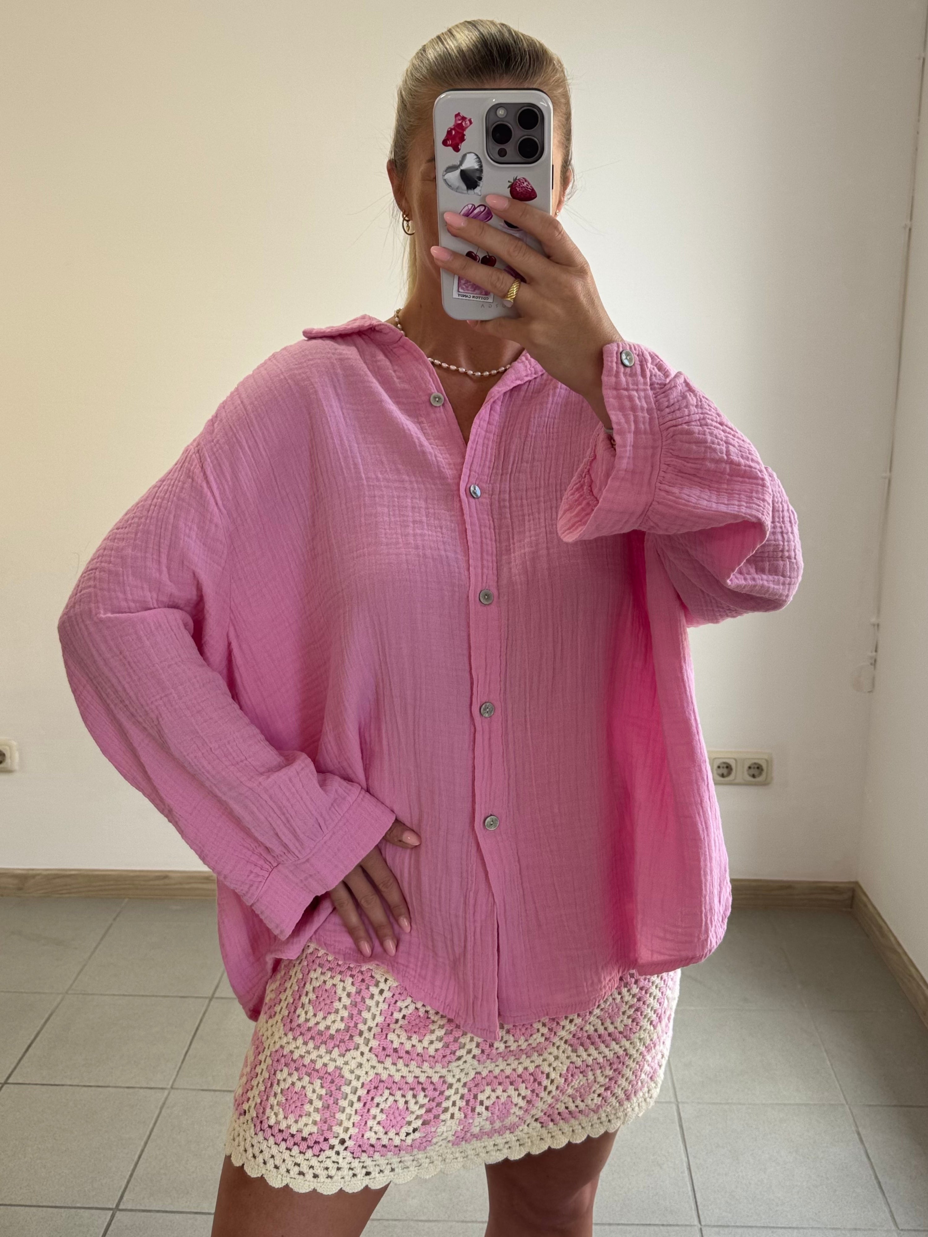 Musselin Oversize-Bluse – Babypink