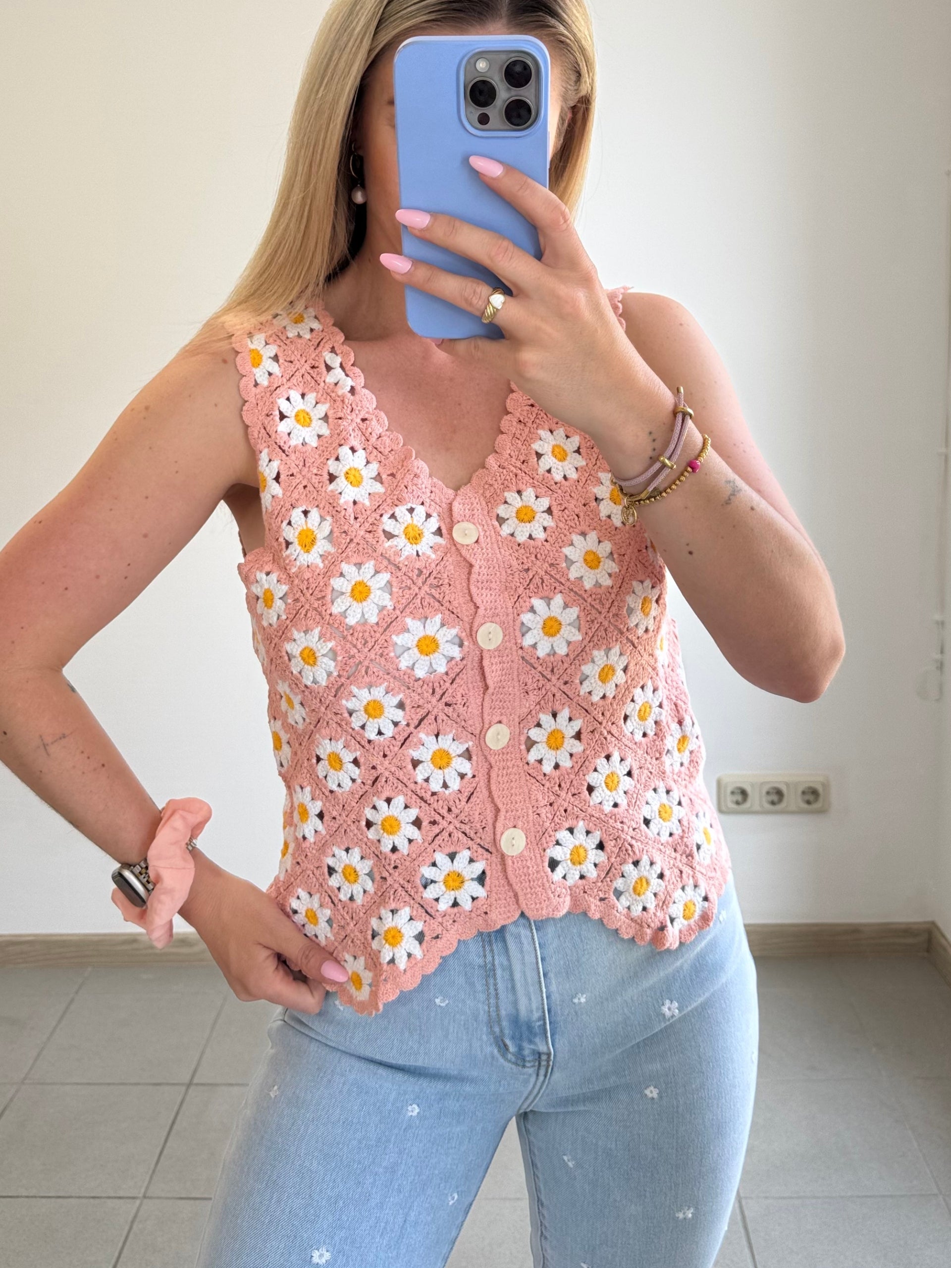 Crochet Weste Daisy - Rosa
