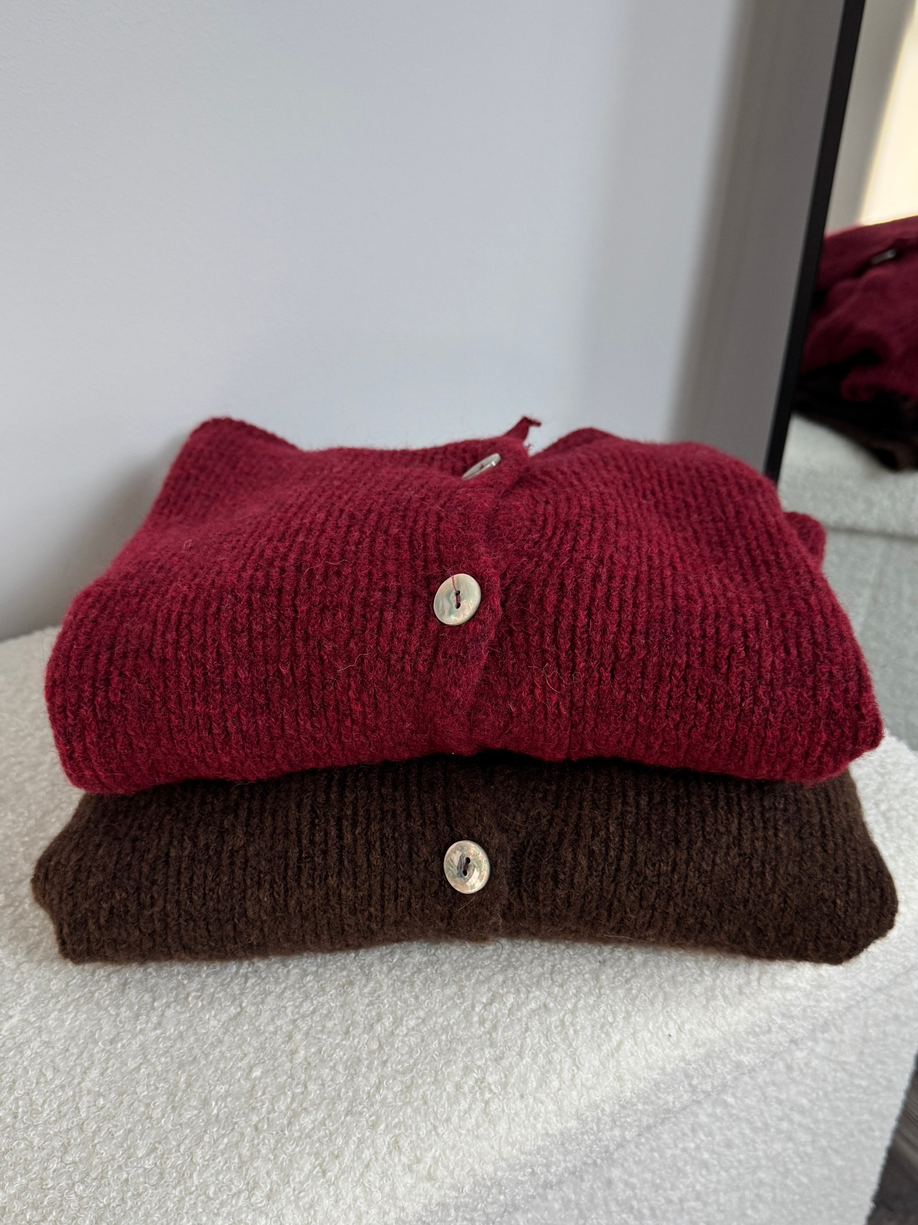 Kurzarm Strickjacke Grace - Braun