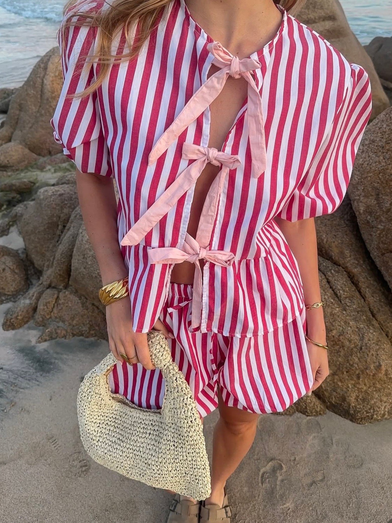 Bluse Malu mit Puffärmeln und Schnürung