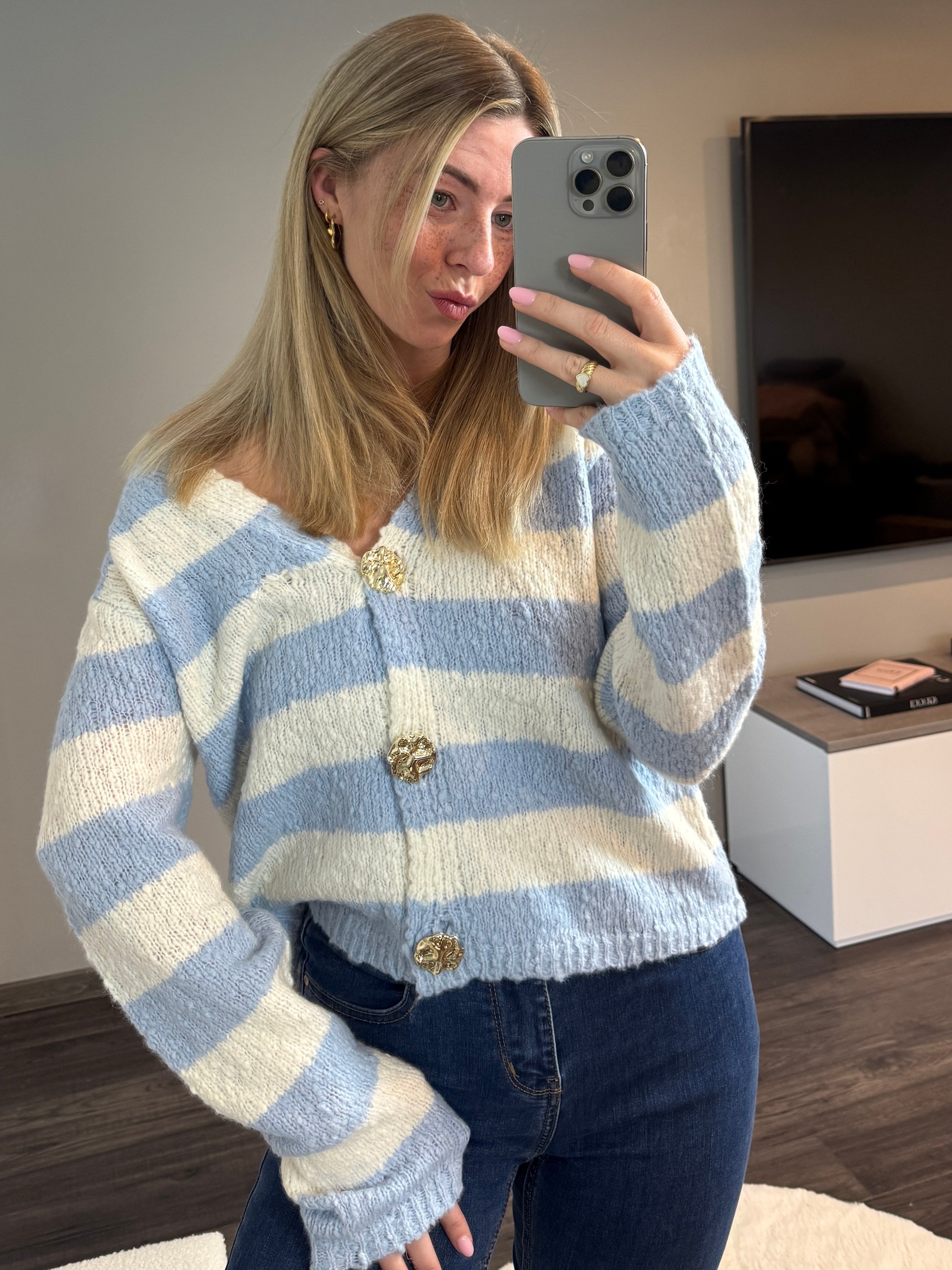 Striped Cardigan - Powder Blue