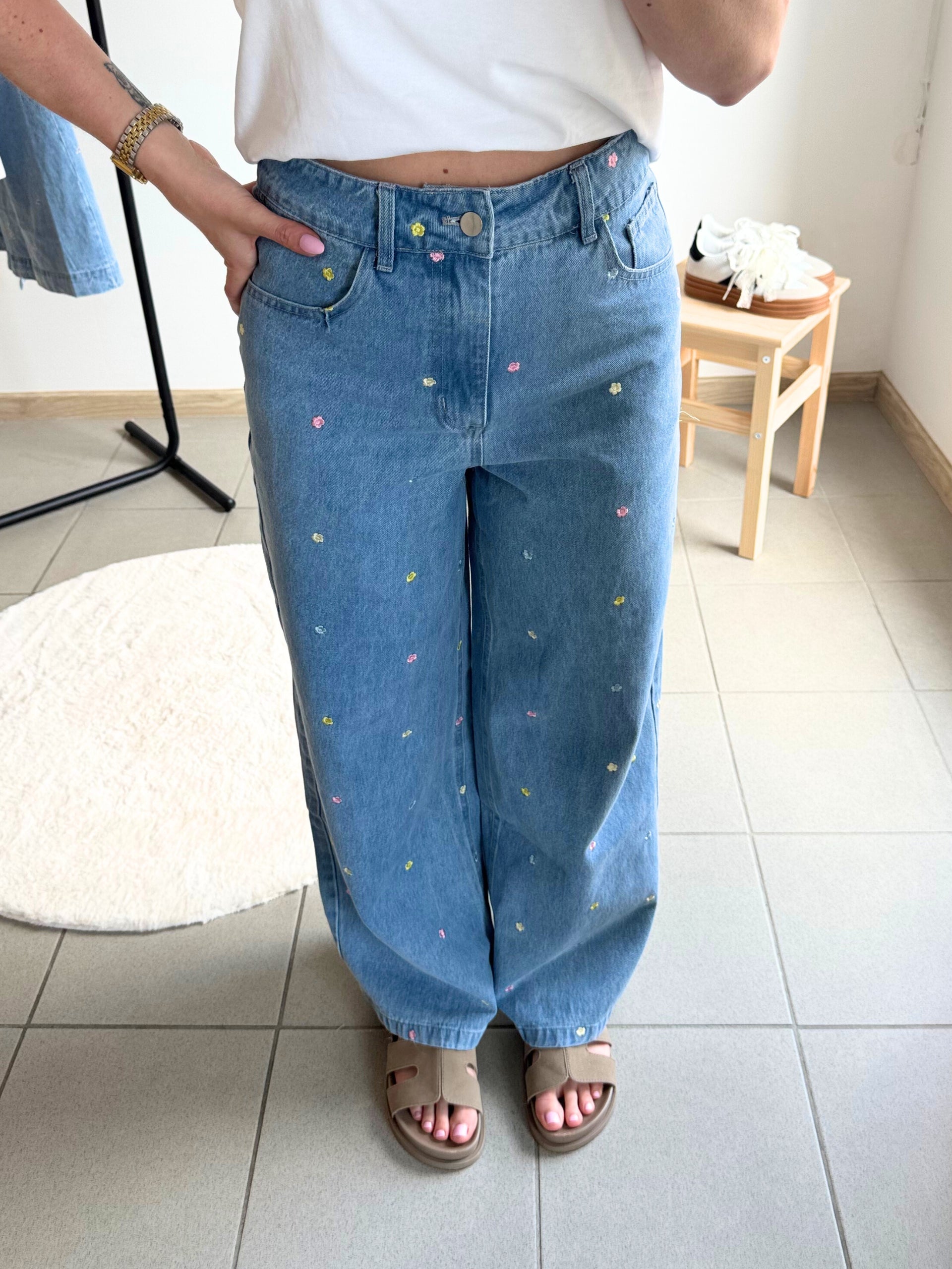 Wide Leg Jeans Margo mit Stickerei